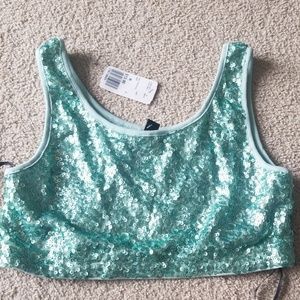 Mint green sequin crop top